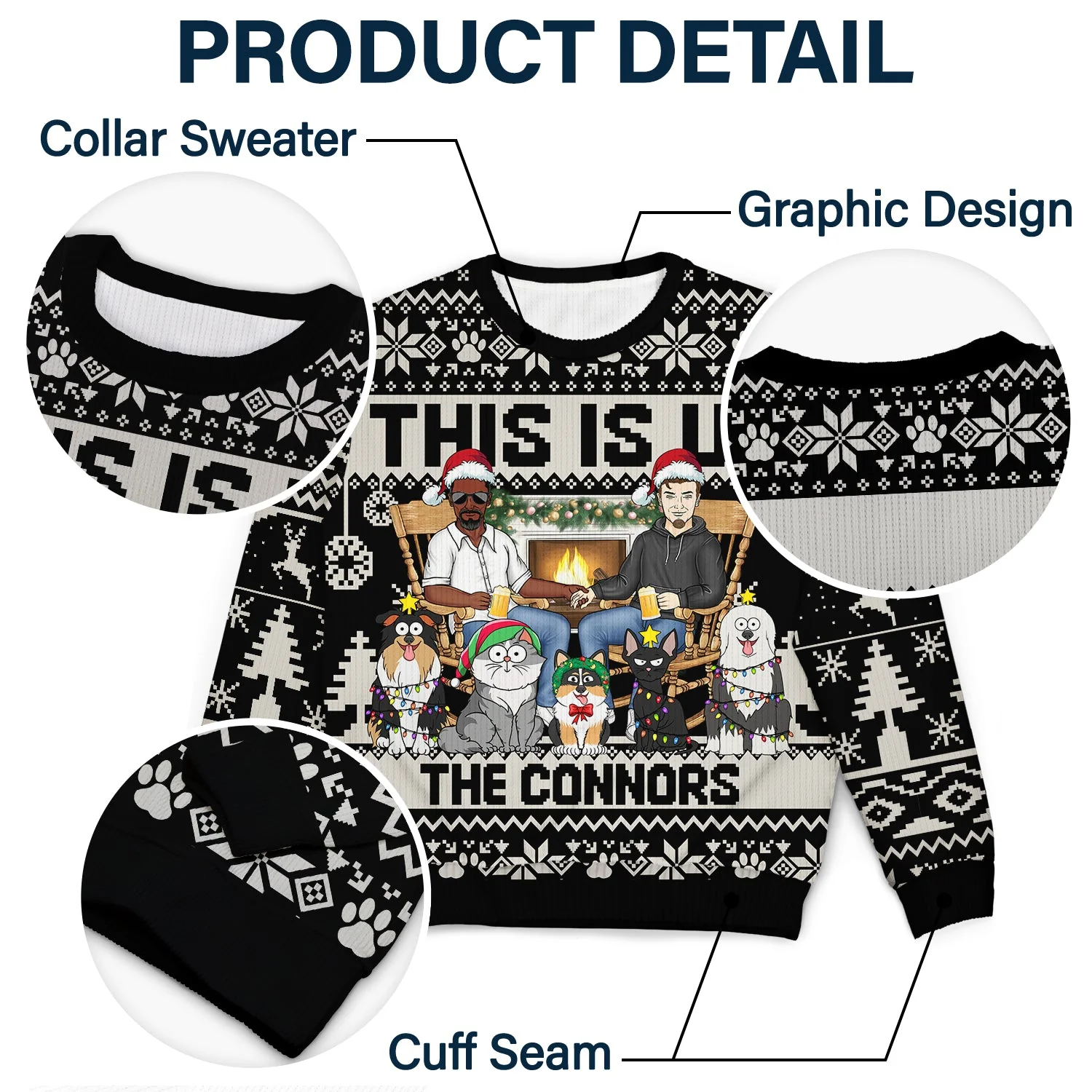 This Is Us Couple And Dogs Cats - Christmas Gift For Pet Lovers And Family - Personalized Unisex Ugly Sweater - Image 6