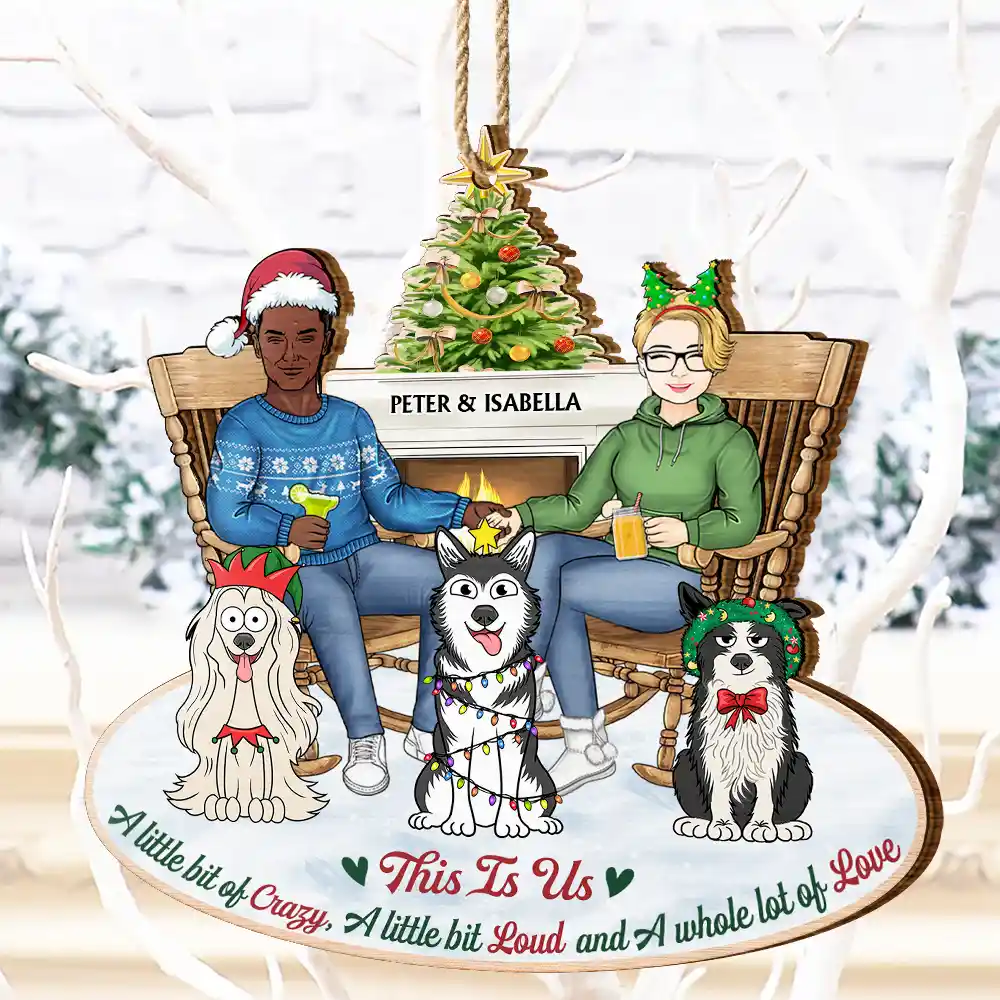 This Is Us Couple And Dogs Cats - Christmas Gift For Pet Lovers And Family - Personalized Wooden Cutout Ornament - Image 4