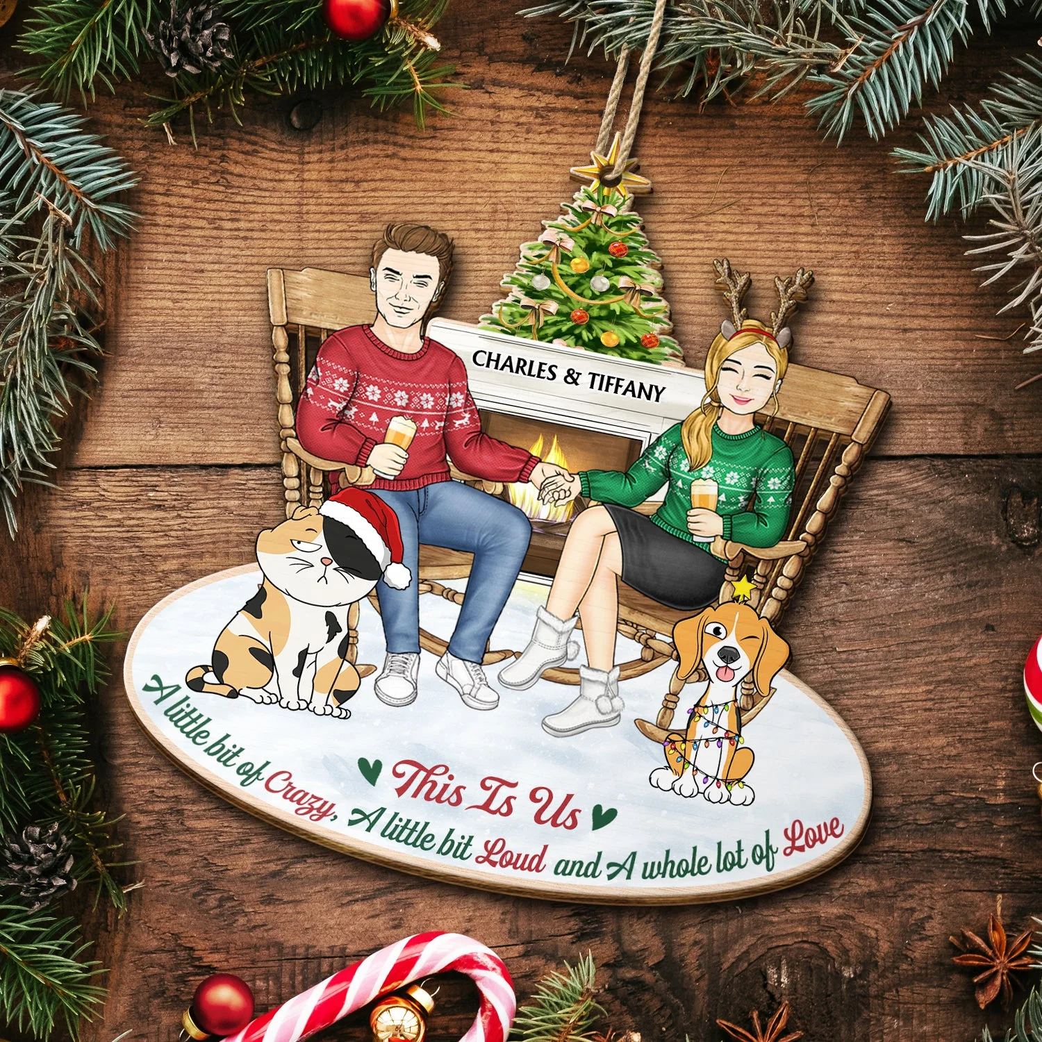 This Is Us Couple And Dogs Cats - Christmas Gift For Pet Lovers And Family - Personalized Wooden Cutout Ornament - Image 5