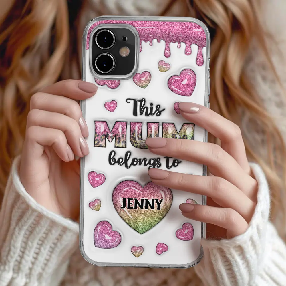 This Mom Grandma Belongs To Heart Icon - 3D Inflated Effect Printed, Personalized Clear Phone Case - Image 2