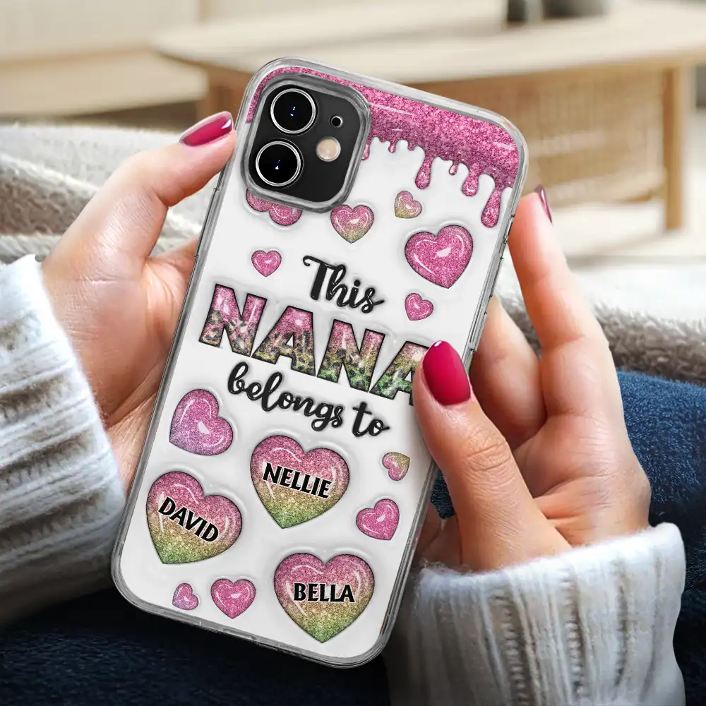 This Mom Grandma Belongs To Heart Icon - 3D Inflated Effect Printed, Personalized Clear Phone Case - Image 3