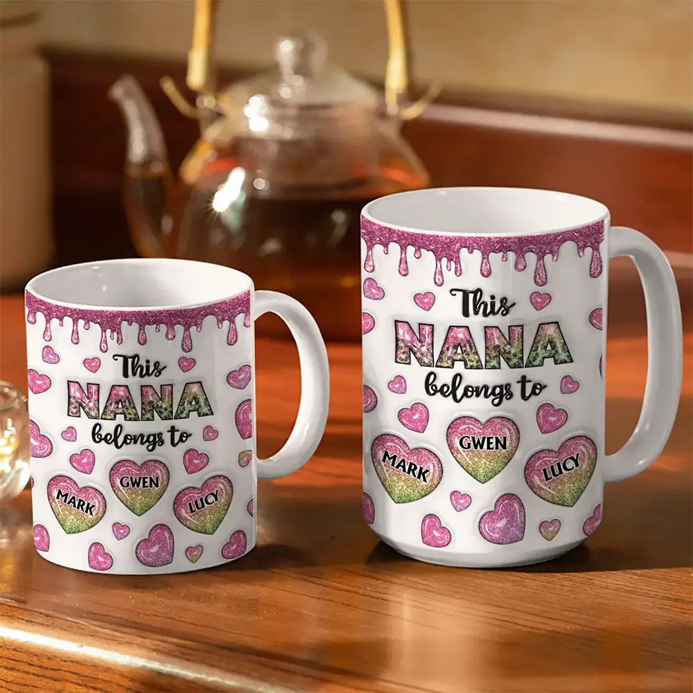 This Mom Grandma Belongs To Heart Icon - 3D Inflated Effect Printed, Personalized White Edge-to-Edge Mug - Image 3