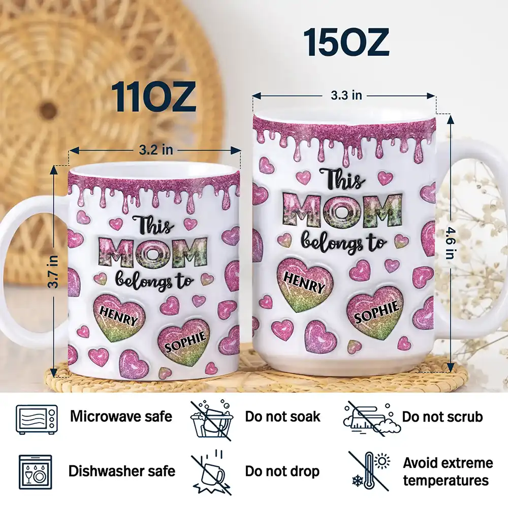 This Mom Grandma Belongs To Heart Icon - 3D Inflated Effect Printed, Personalized White Edge-to-Edge Mug - Image 5