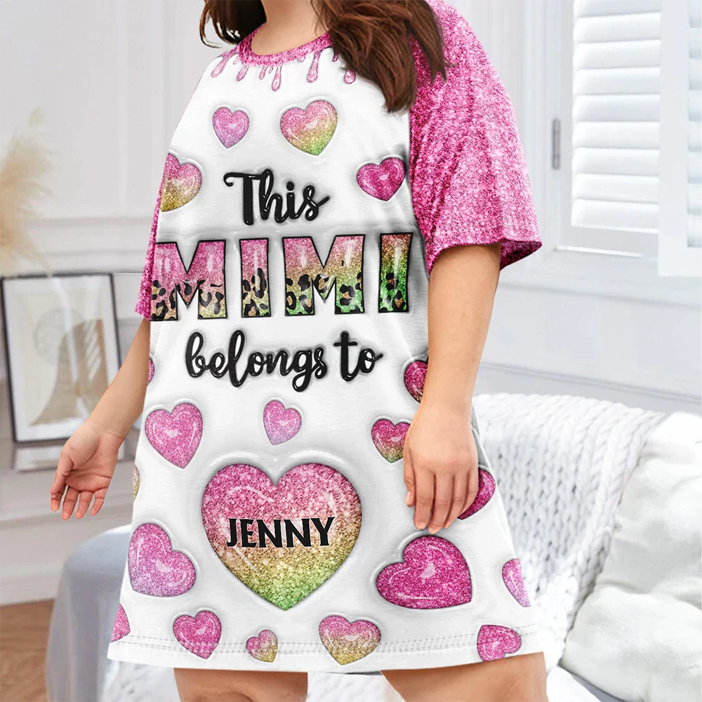 This Mom Grandma Belongs To Heart Icon - Personalized Women's Sleep Tee - Image 3