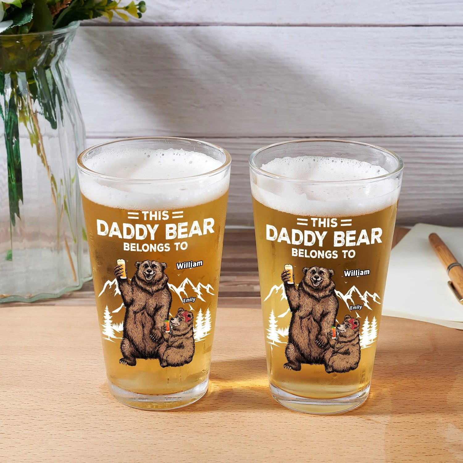 This Papa Bear Belongs To - Personalized Beer Glass - Image 2
