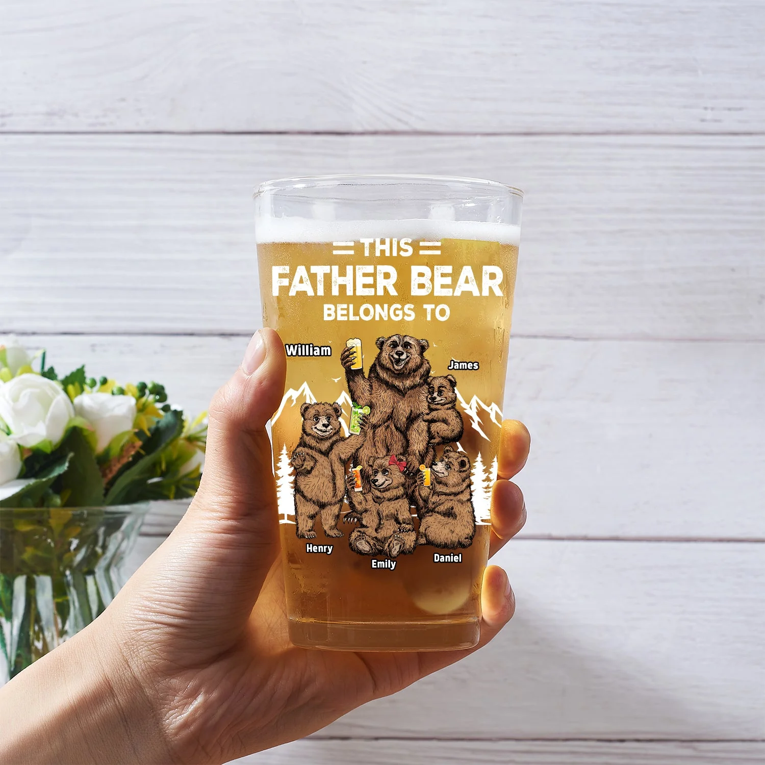 This Papa Bear Belongs To - Personalized Beer Glass - Image 3