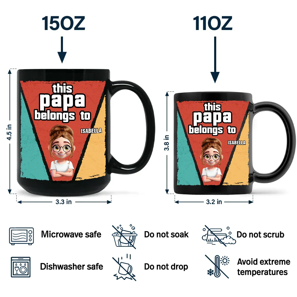 This Papa Grandpa Dad Belong To - Personalized Black Mug - Image 4