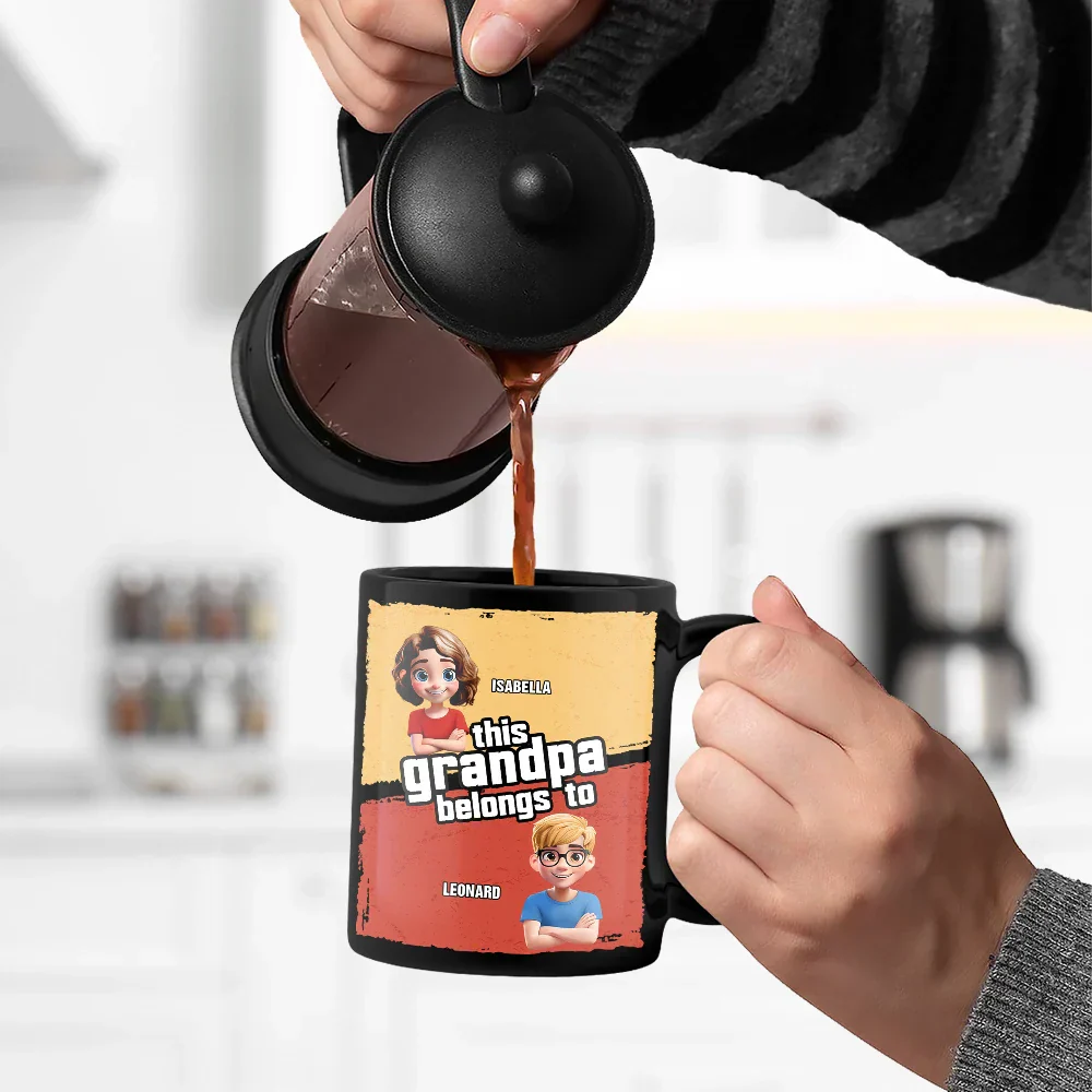 This Papa Grandpa Dad Belong To - Personalized Black Mug - Image 5