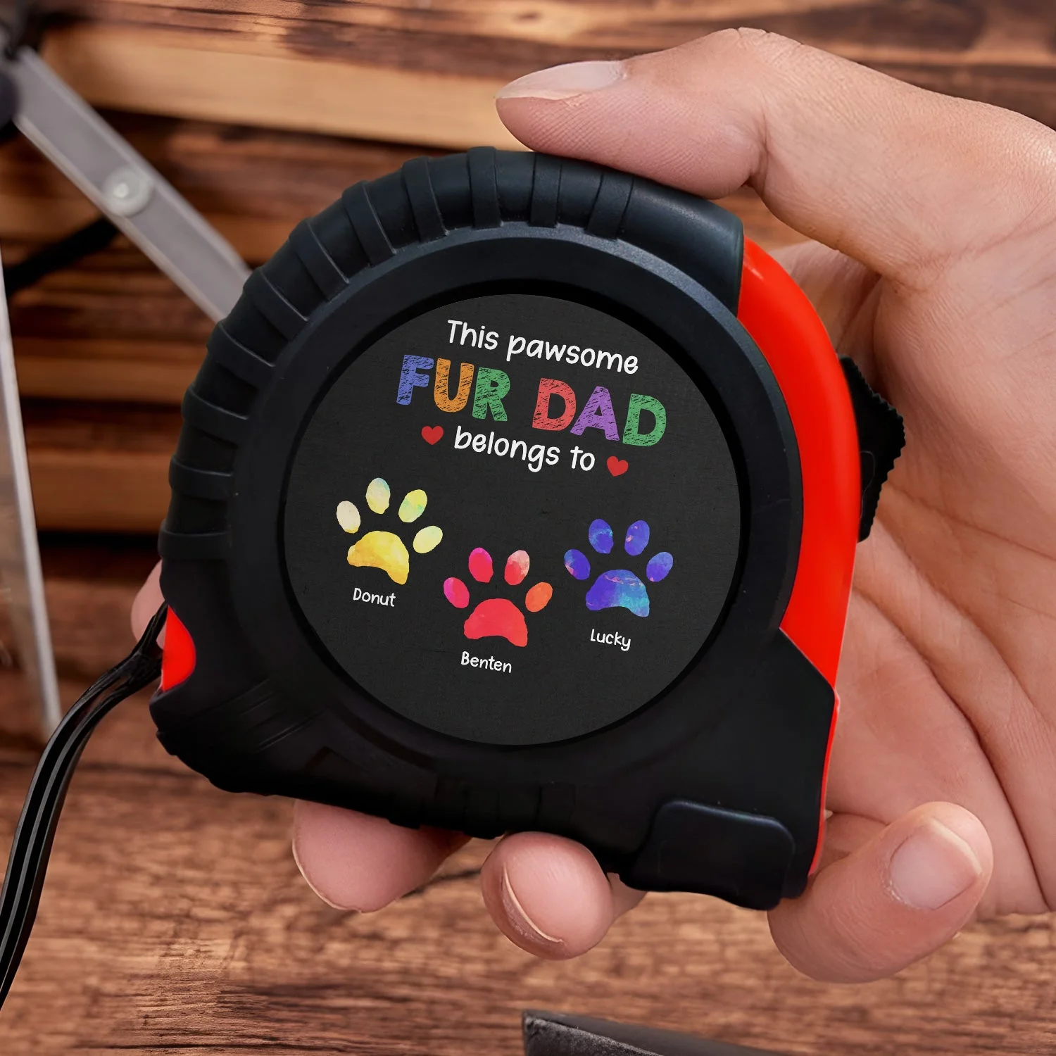 This Pawsome Dog Dad Cat Dad Belongs To - Gift For Fur Dad, Pet Lovers - Personalized Tape Measure - Image 3