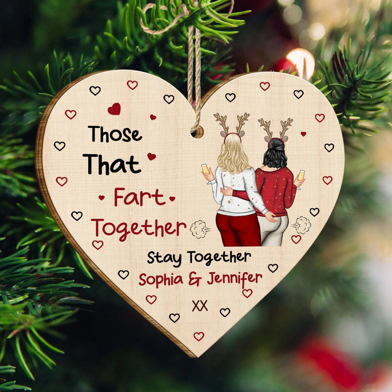 Those That Fart Together Stay Together - Funny Christmas Gift For Couples, Husband, Wife, Girlfriend, Boyfriend - Personalized Custom Shaped Wooden Ornament - Image 3