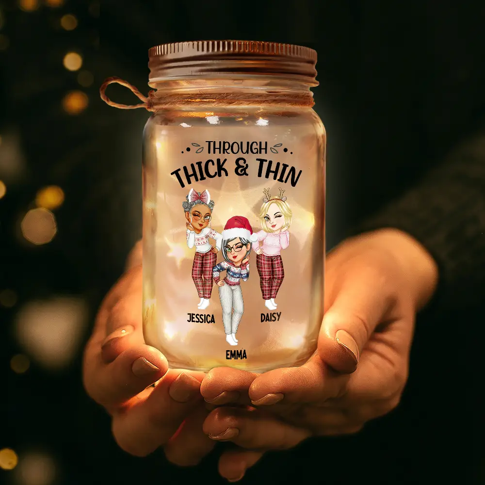 Through Thick & Thin I Promise Besties Turban Women - Personalized Mason Jar Light - Image 3