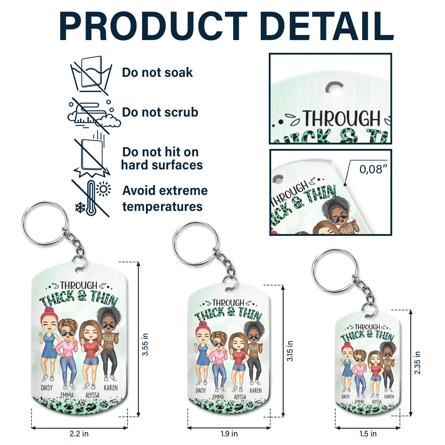 Through Thick & Thin I Promise Chibi - Funny, Anniversary, Birthday Gift For Bestie, Friend, Sibling - Personalized Aluminum Keychain - Image 5
