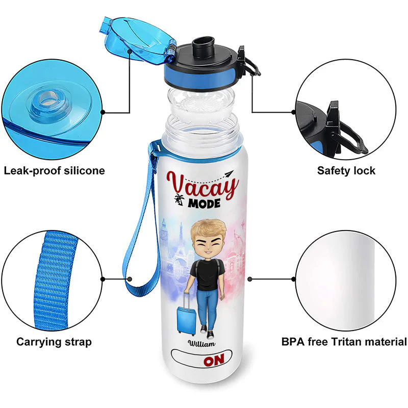 Time To Travel And Drink Your Water - Gift For Travel Lovers - Personalized Custom Water Tracker Bottle - Image 4