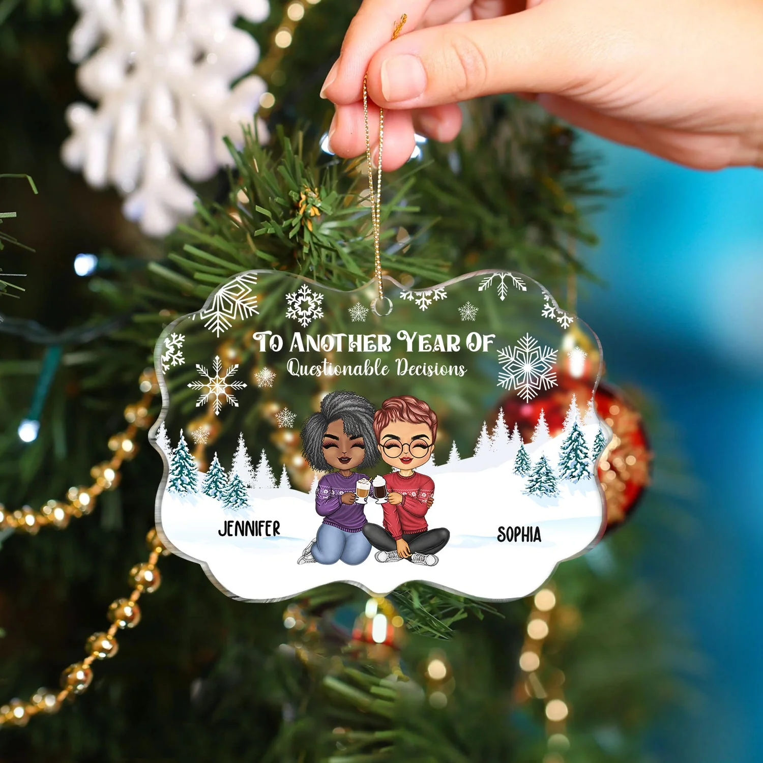To Another Year Of Questionable Decisions - Christmas Gift For Besties - Personalized Medallion Acrylic Ornament - Image 4