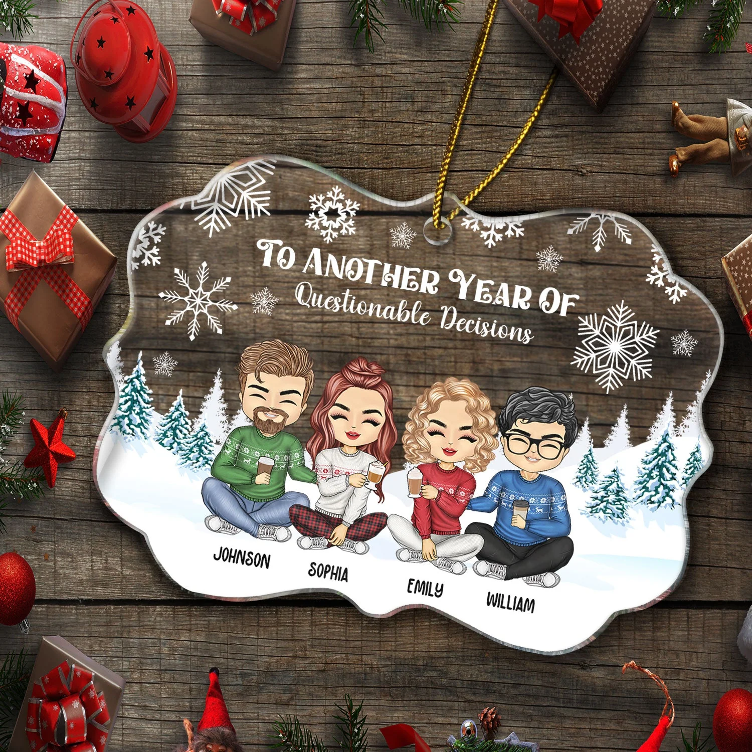 To Another Year Of Questionable Decisions - Christmas Gift For Besties - Personalized Medallion Acrylic Ornament - Image 5