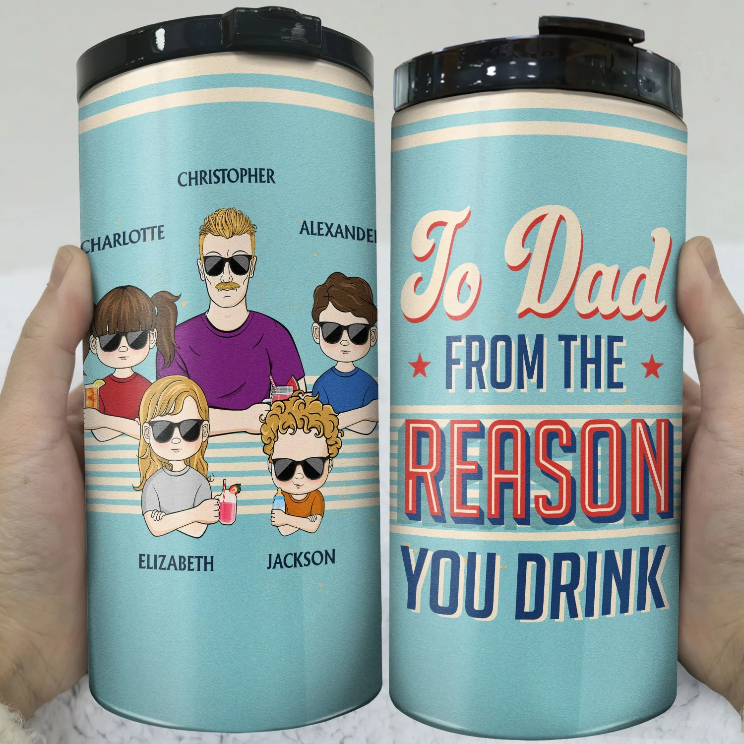 To Dad From The Reason You Drink Thank You - Birthday, Loving Gift For Father, Grandpa, Grandfather - Personalized Custom 4 In 1 Can Cooler Tumbler - Image 3