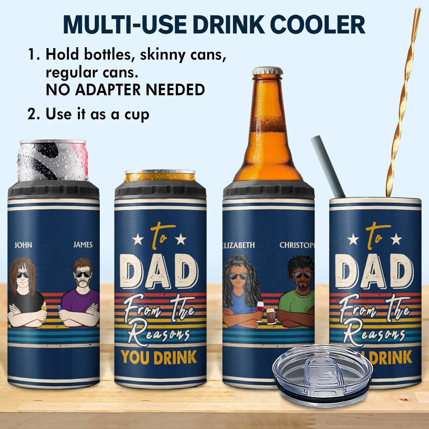 To Dad From The Reasons You Drink Adult Children - Funny, Birthday Gift For Father, Husband - Personalized Custom 4 In 1 Can Cooler Tumbler - Image 2