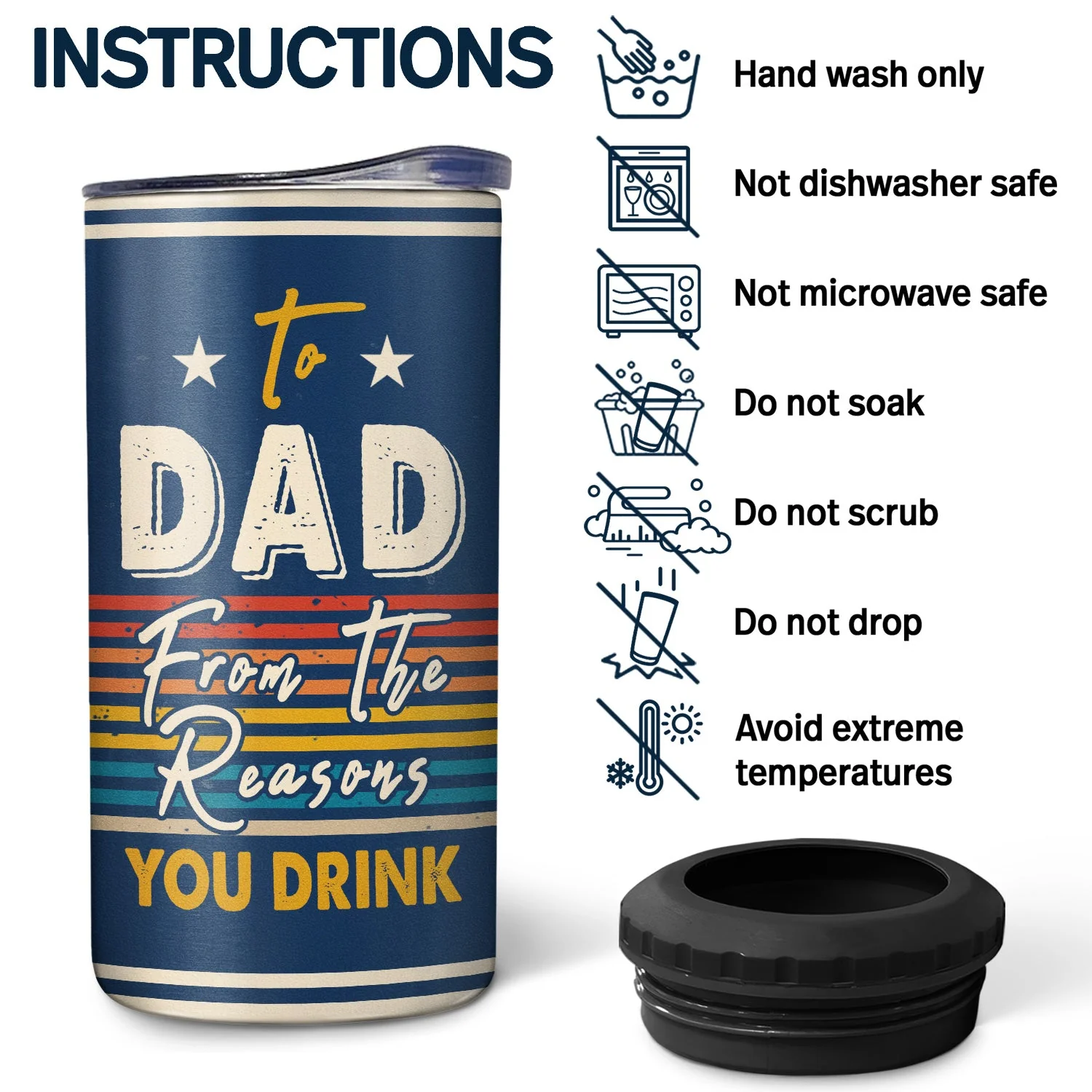 To Dad From The Reasons You Drink Adult Children - Funny, Birthday Gift For Father, Husband - Personalized Custom 4 In 1 Can Cooler Tumbler - Image 5