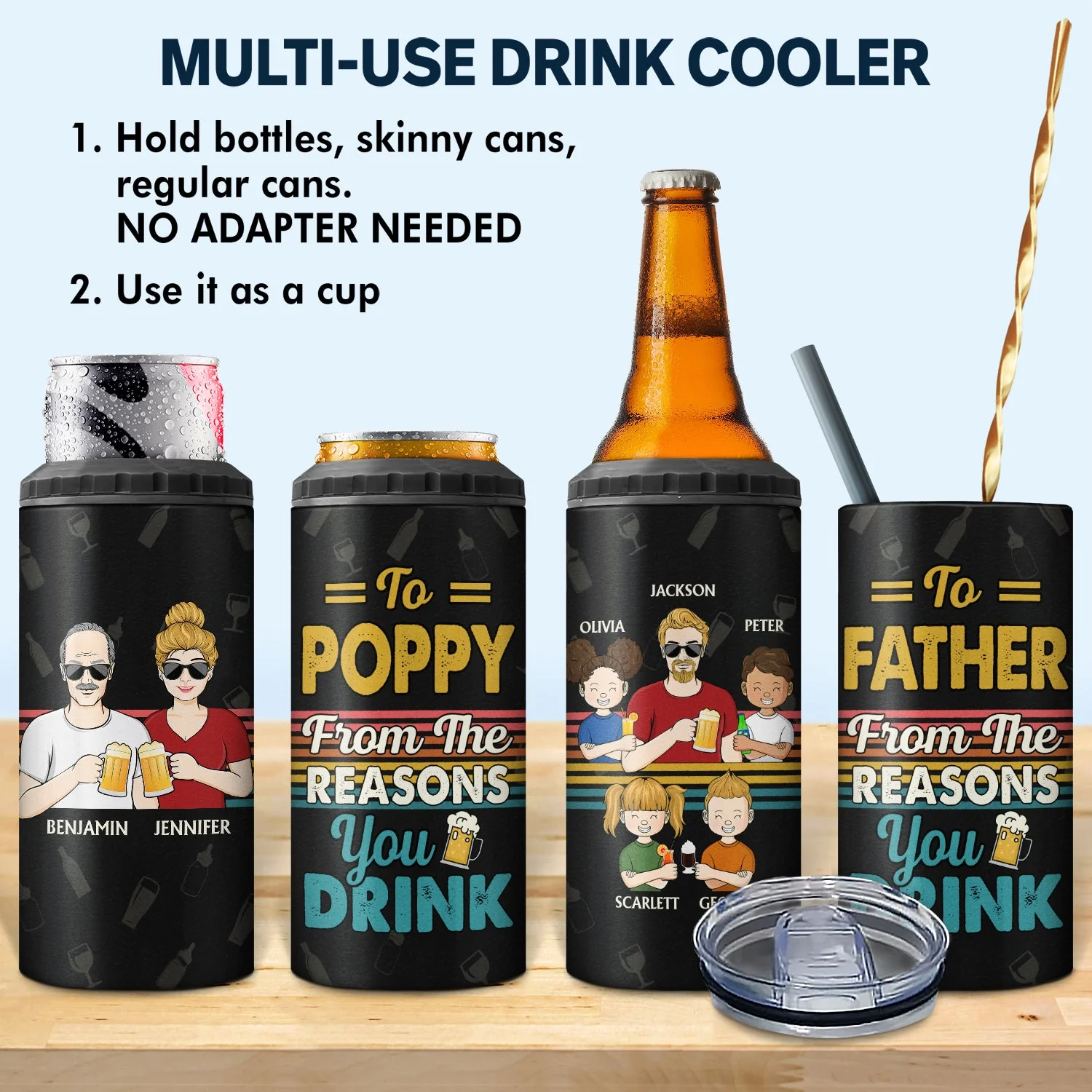 To Dad From The Reasons You Drink - Gift For Father, Grandpa - Personalized Custom 4 In 1 Can Cooler Tumbler - Image 2