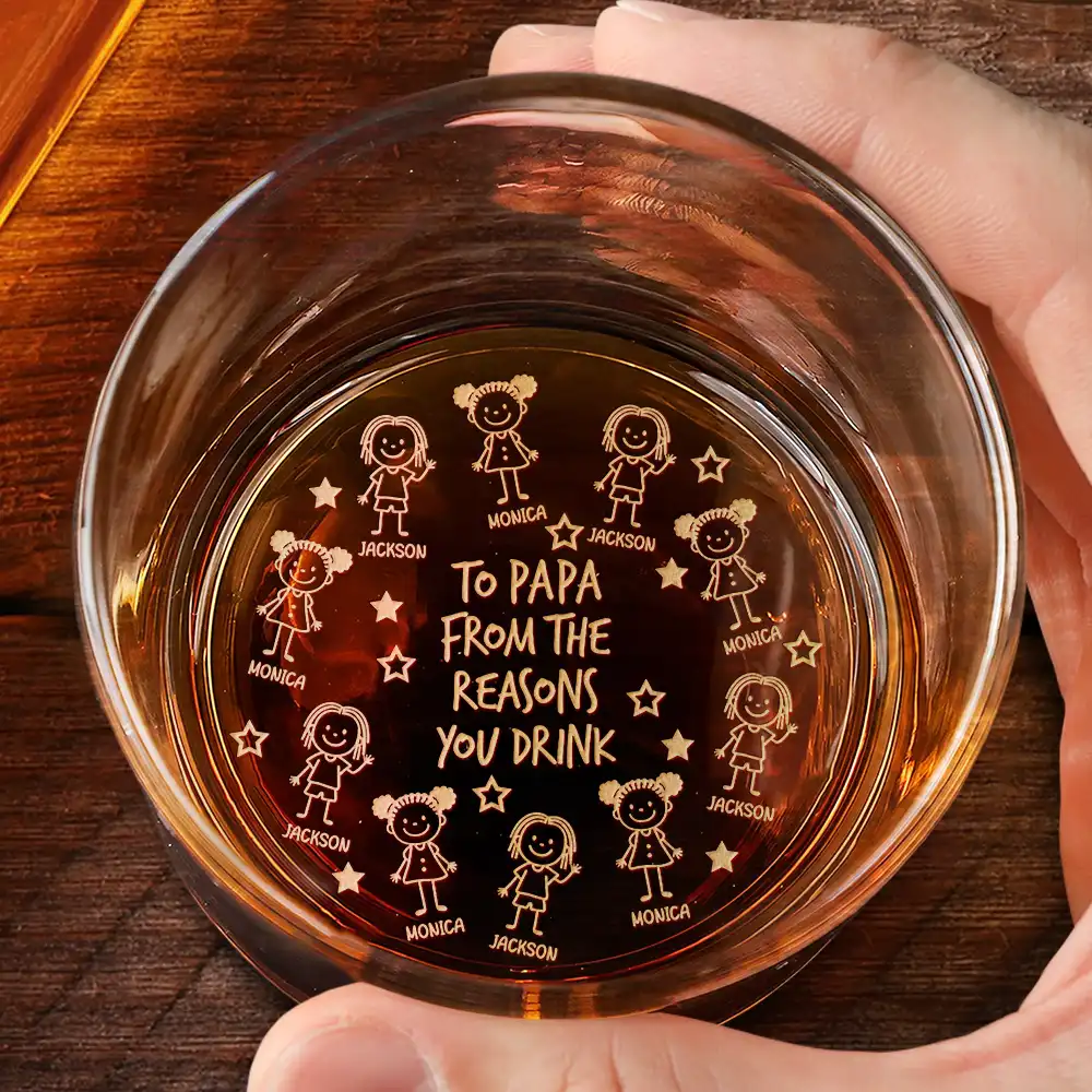 To Dad From The Reasons You Drink Stick Figures - Personalized Engraved Whiskey Glass - Image 2