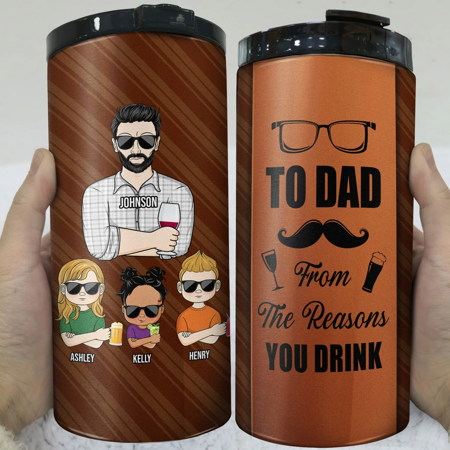 To Dad From The Reasons You Drink Striped Necktie - Gift For Father, Dad's Gift - Personalized Custom 4 In 1 Can Cooler Tumbler - Image 3