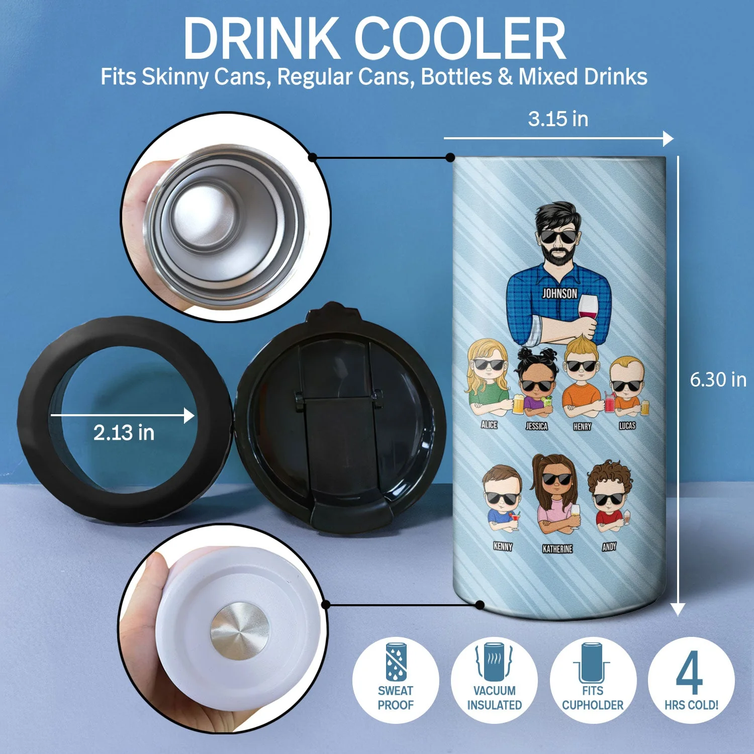 To Dad From The Reasons You Drink Striped Necktie - Gift For Father, Dad's Gift - Personalized Custom 4 In 1 Can Cooler Tumbler - Image 4