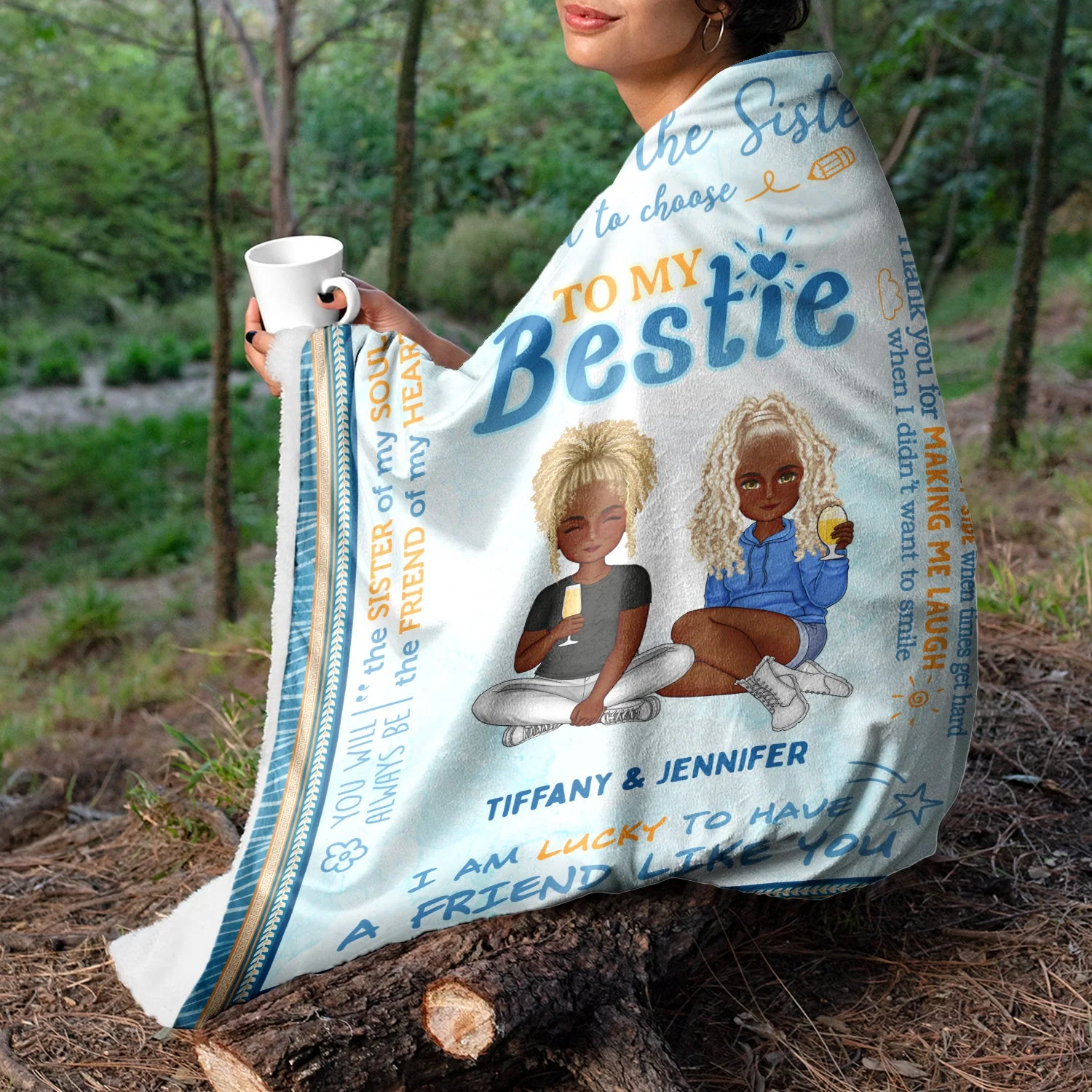 To My Bestie Cartoon The Sister I Got To Choose - Gift For Bestie - Personalized Fleece Blanket - Image 3
