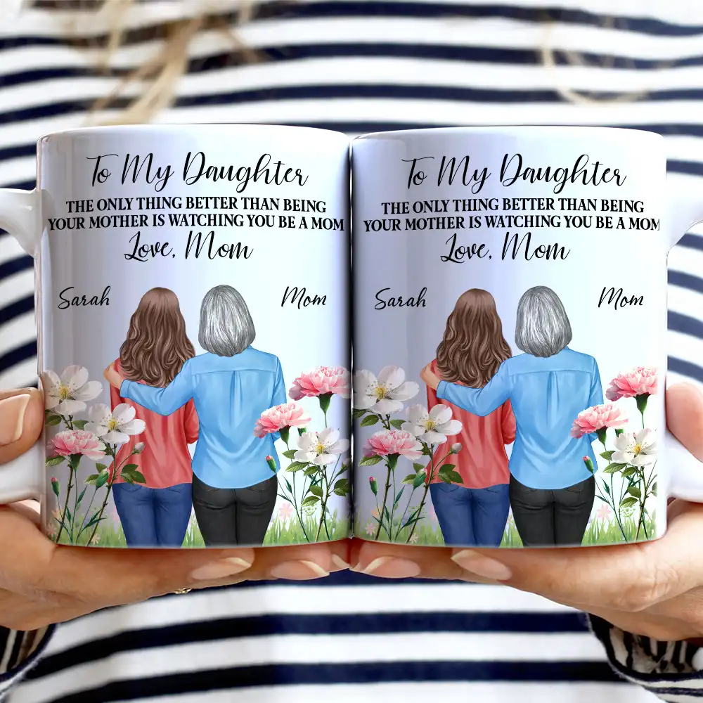 To My Daughter Birth Flower Beautiful Hill - Personalized White Edge-to-Edge Mug - Image 2