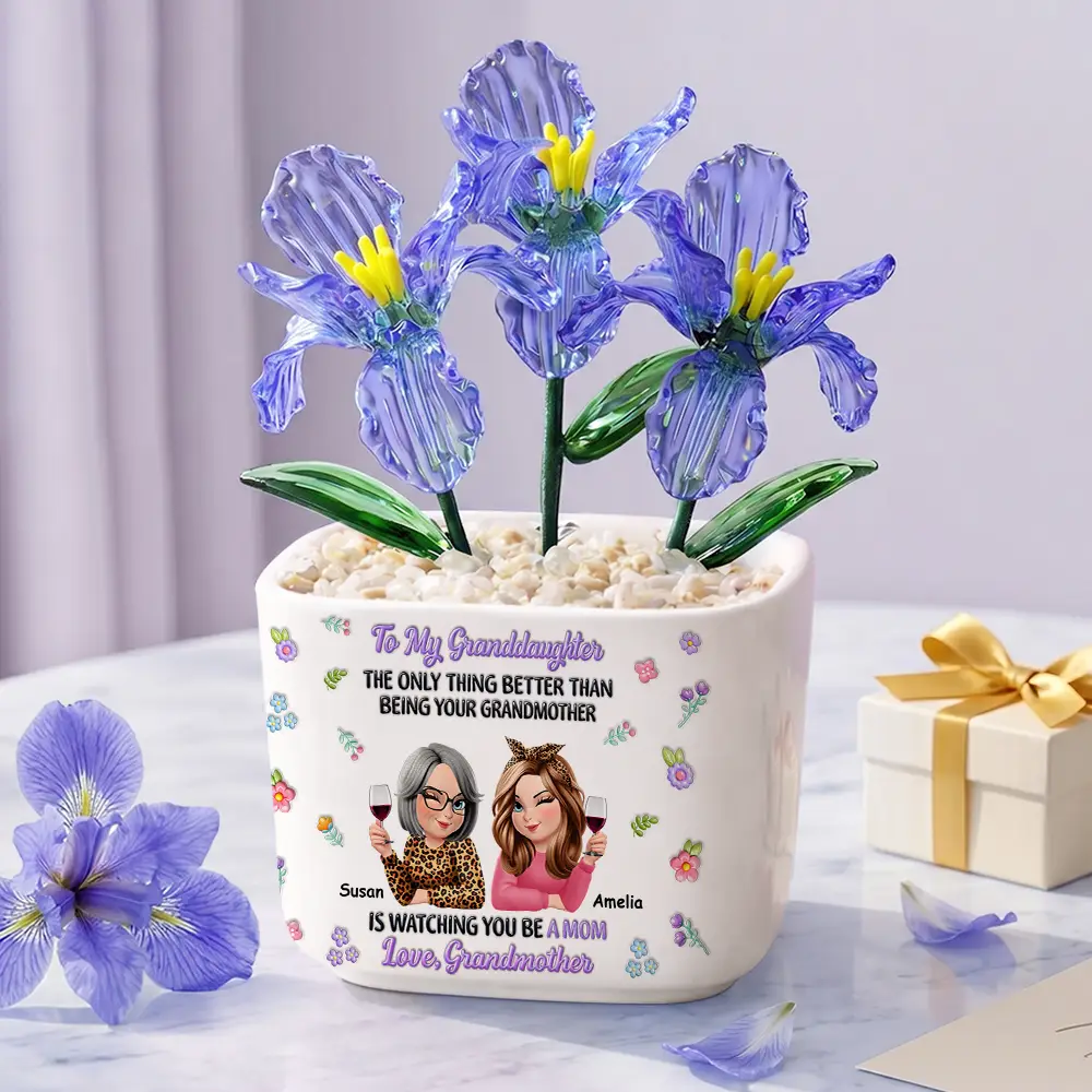 To My Daughter Granddaughter - Personalized Glass Flower Plant Pot - Image 2
