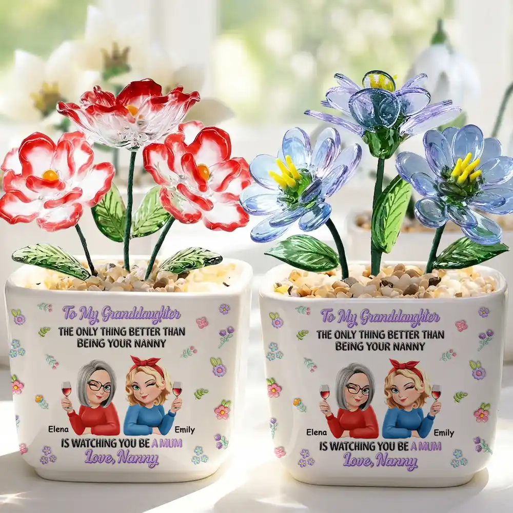 To My Daughter Granddaughter - Personalized Glass Flower Plant Pot - Image 3