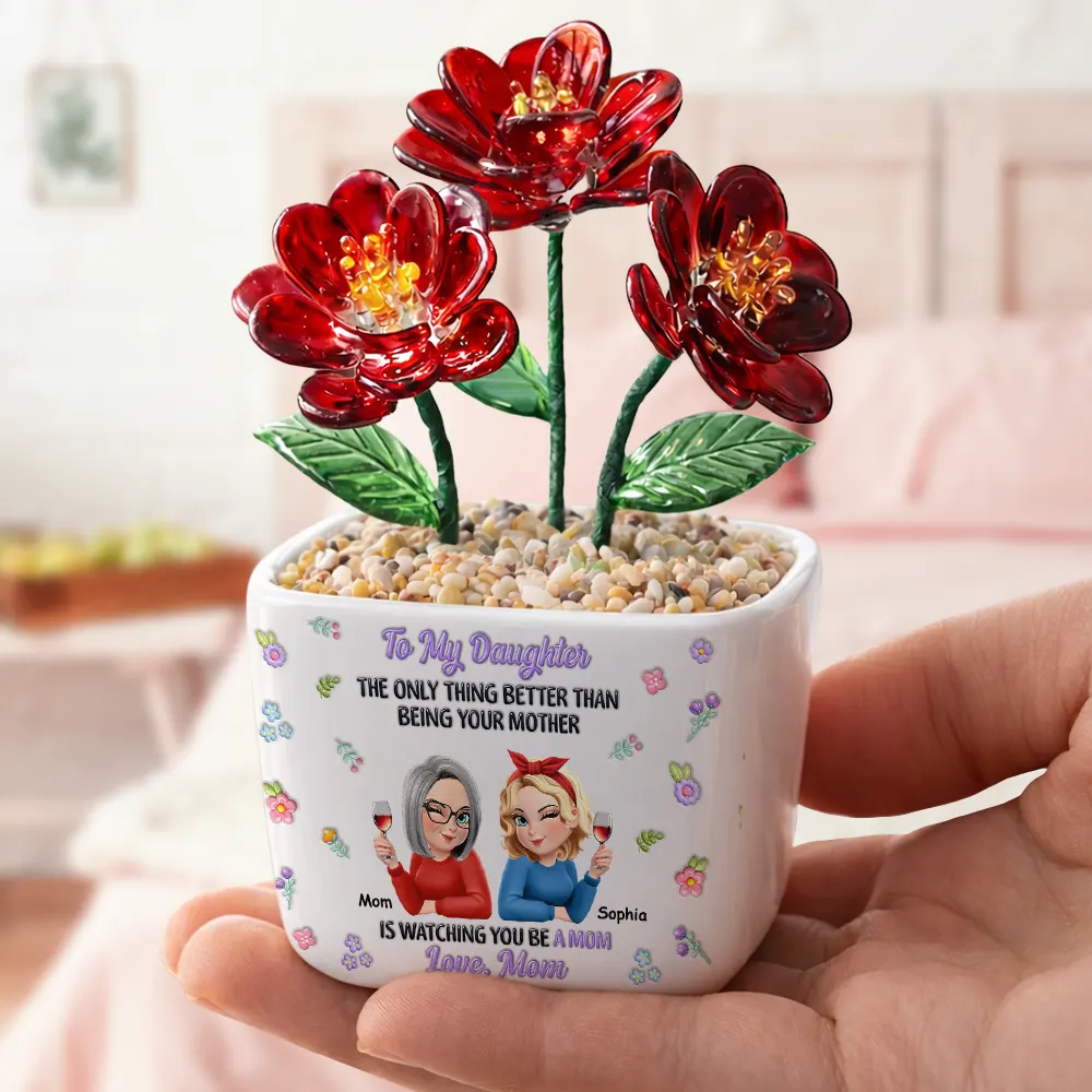 To My Daughter Granddaughter - Personalized Glass Flower Plant Pot - Image 4