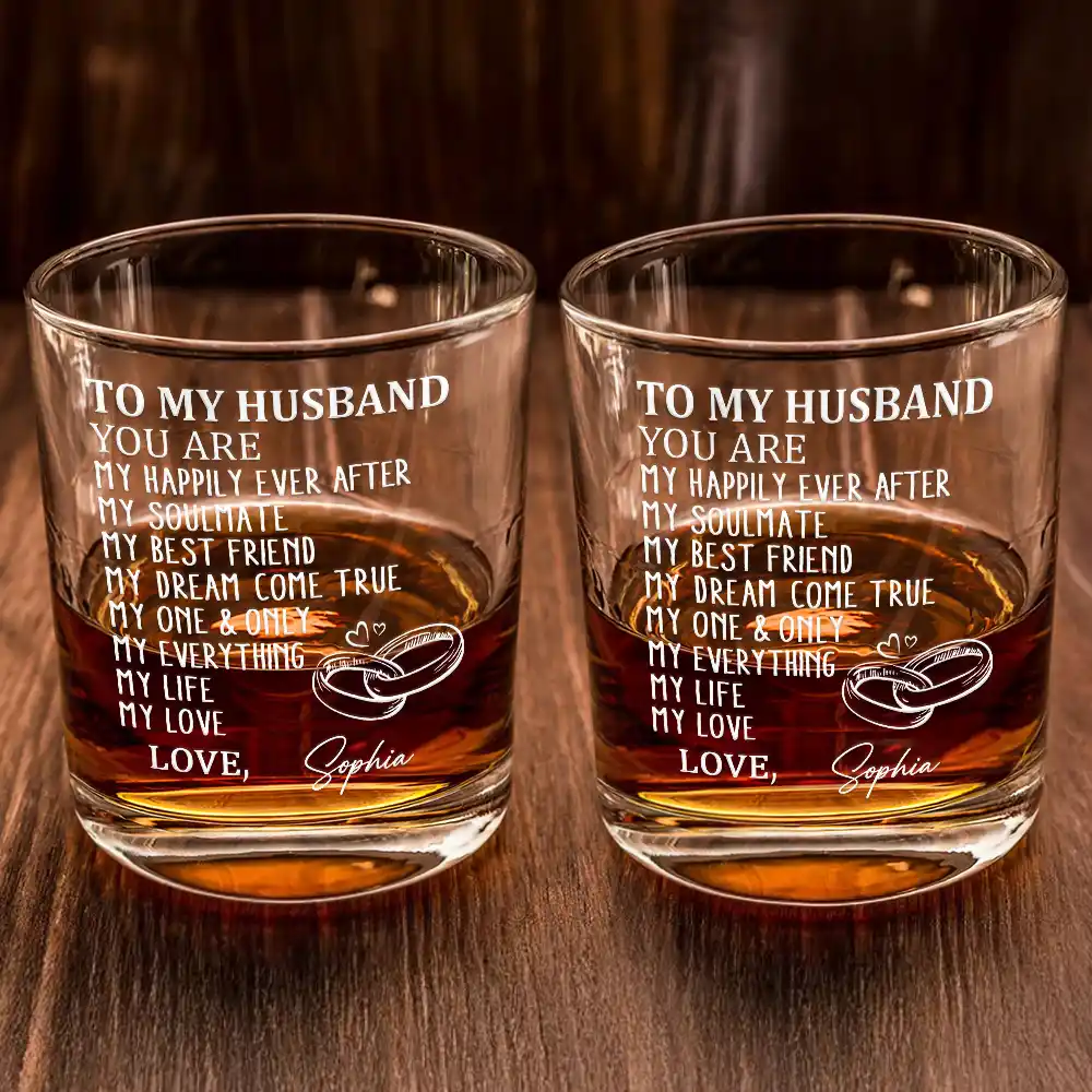 To My Husband You Are My Happily Ever After - Personalized Whiskey Glass - Image 2