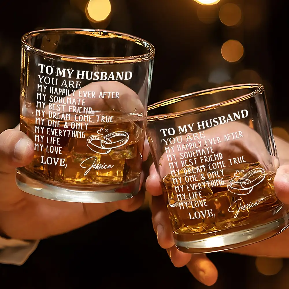 To My Husband You Are My Happily Ever After - Personalized Whiskey Glass - Image 3