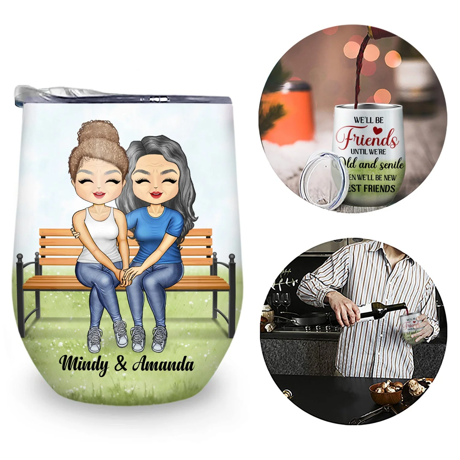 To My Old Friend Because Of You I Laugh A Little Harder - Birthday, Anniversary, Loving Gift For Woman, Bestie, Sister - Personalized Wine Tumbler - Image 2