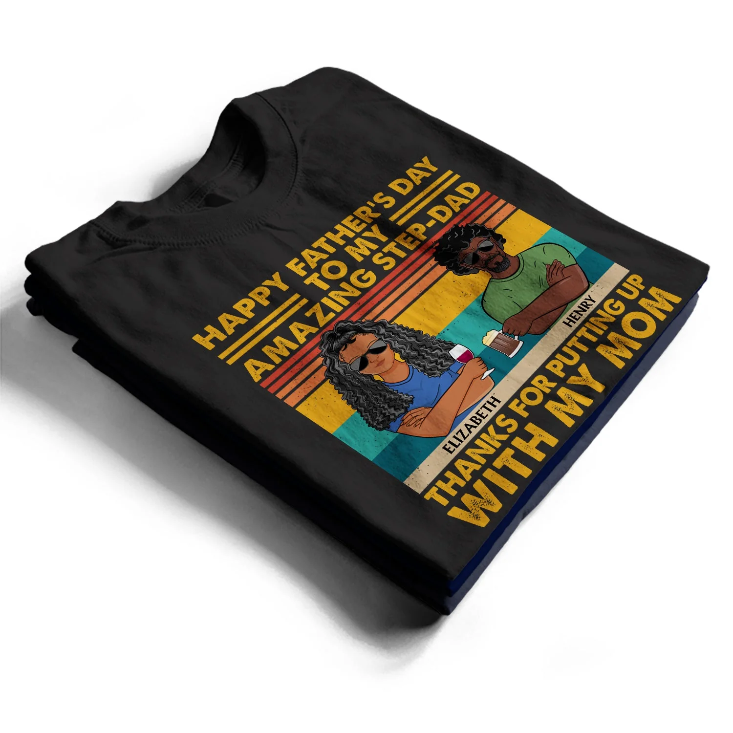 To Our Amazing Step-Dad Thanks For Putting Up With Our Mom Adult Children - Funny, Birthday Gift For Father, Papa, Husband - Personalized Custom T Shirt - Image 2
