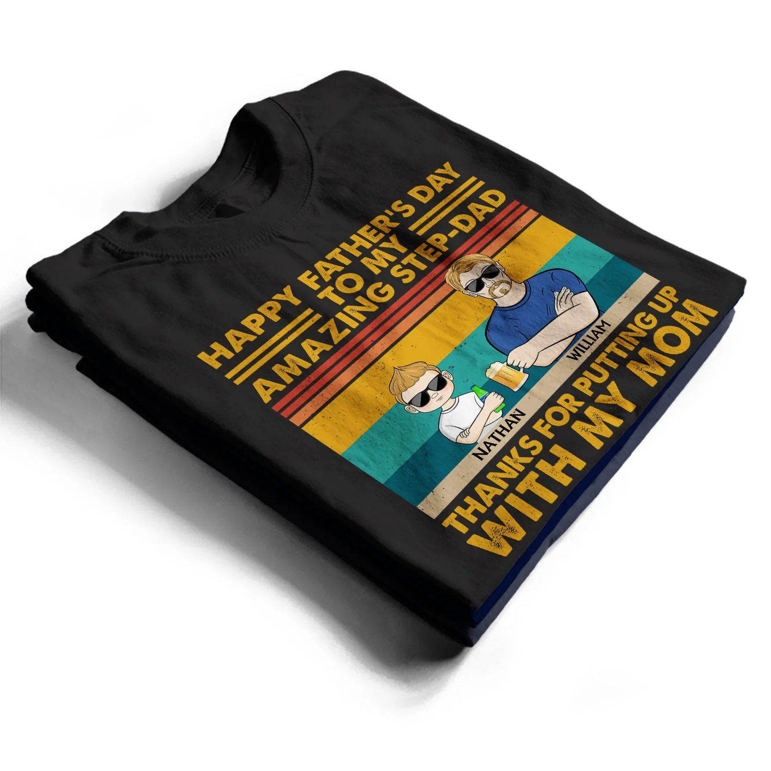To Our Amazing Step-Dad Thanks For Putting Up With Our Mom - Funny, Birthday Gift For Father, Papa, Husband - Personalized Custom T Shirt - Image 2