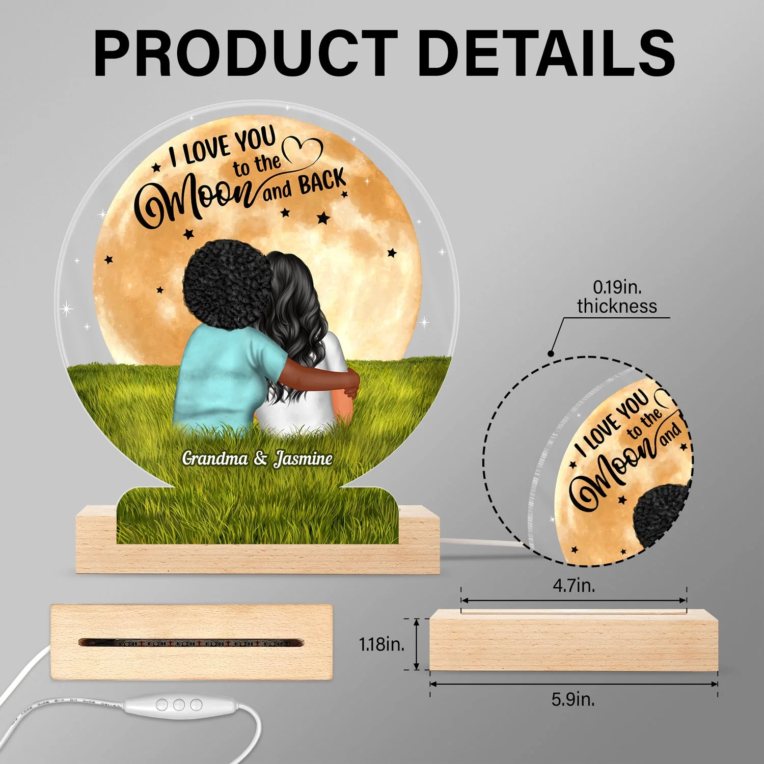 To The Moon And Back - Birthday, Loving Gift For Mom, Mother, Grandma, Grandmother, Daughter, Son - Personalized Custom 3D Led Light Wooden Base - Image 5