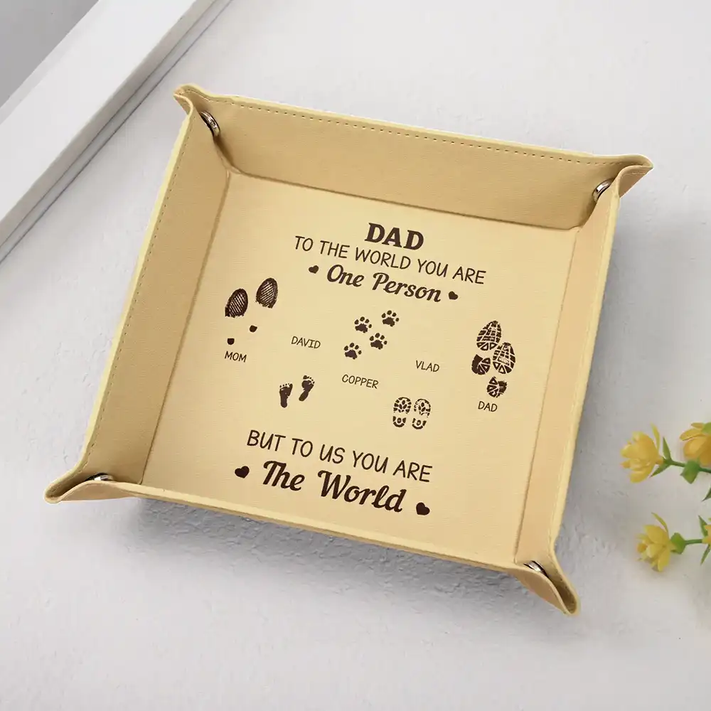 To Us You Are The World - Personalized Leather Valet Tray - Image 2