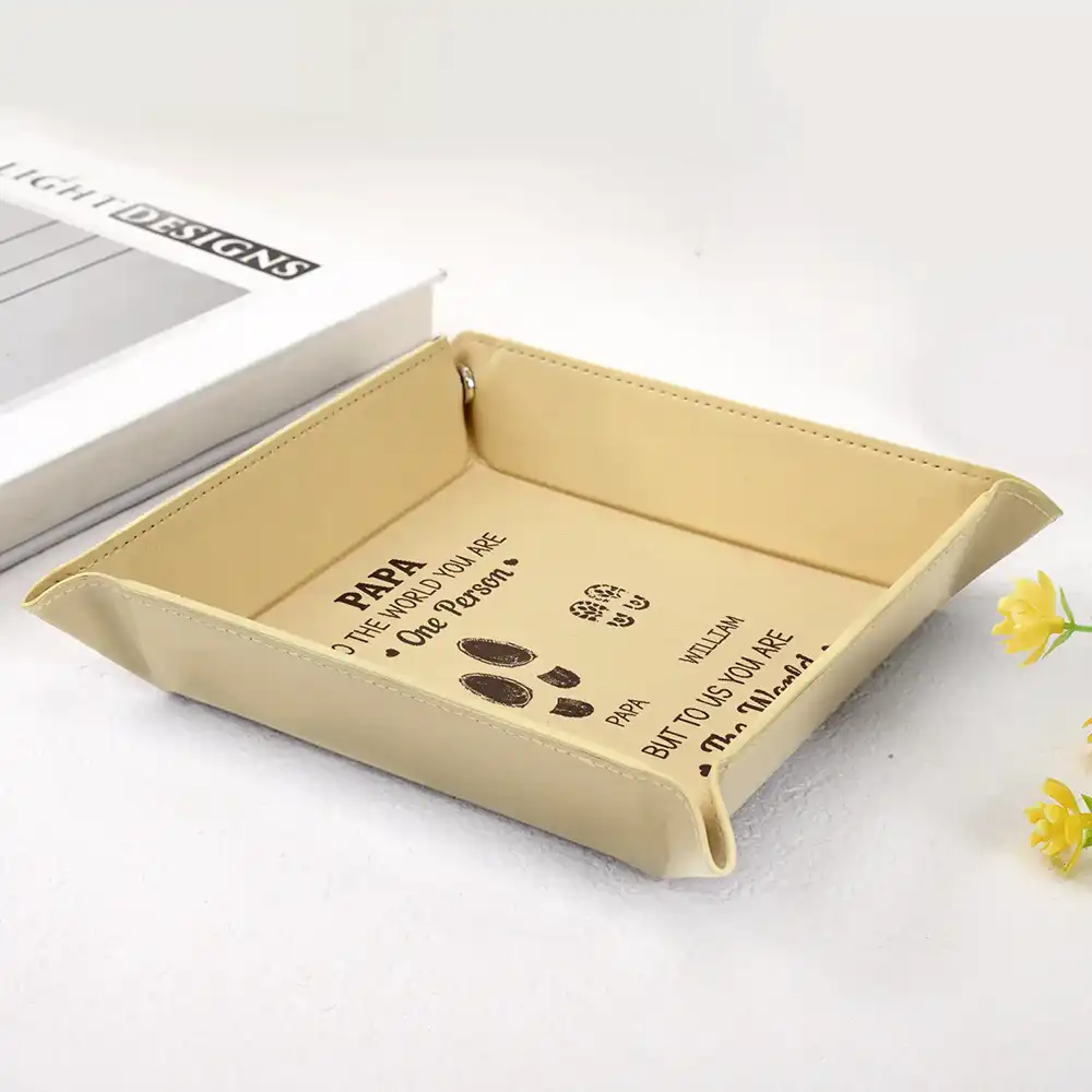 To Us You Are The World - Personalized Leather Valet Tray - Image 3
