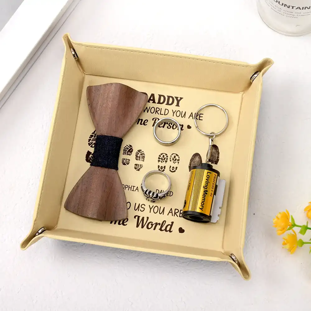 To Us You Are The World - Personalized Leather Valet Tray - Image 4