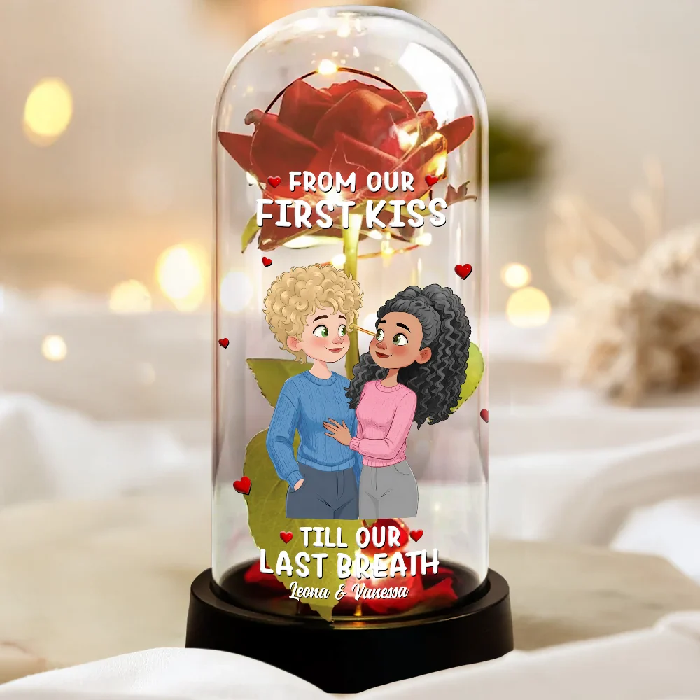 Together And Forever Yours Hugging Couple - Personalized Everlasting Rose Dome Lamp - Image 3