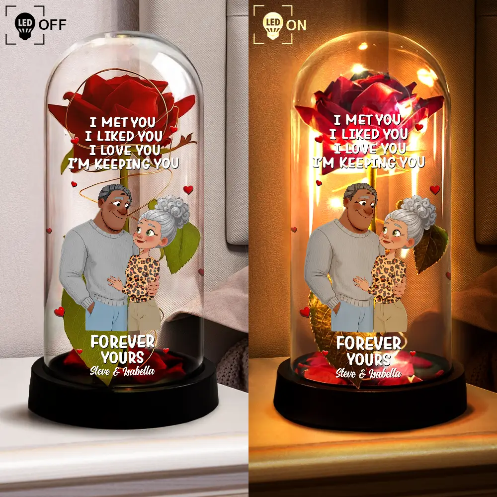 Together And Forever Yours Hugging Couple - Personalized Everlasting Rose Dome Lamp - Image 4