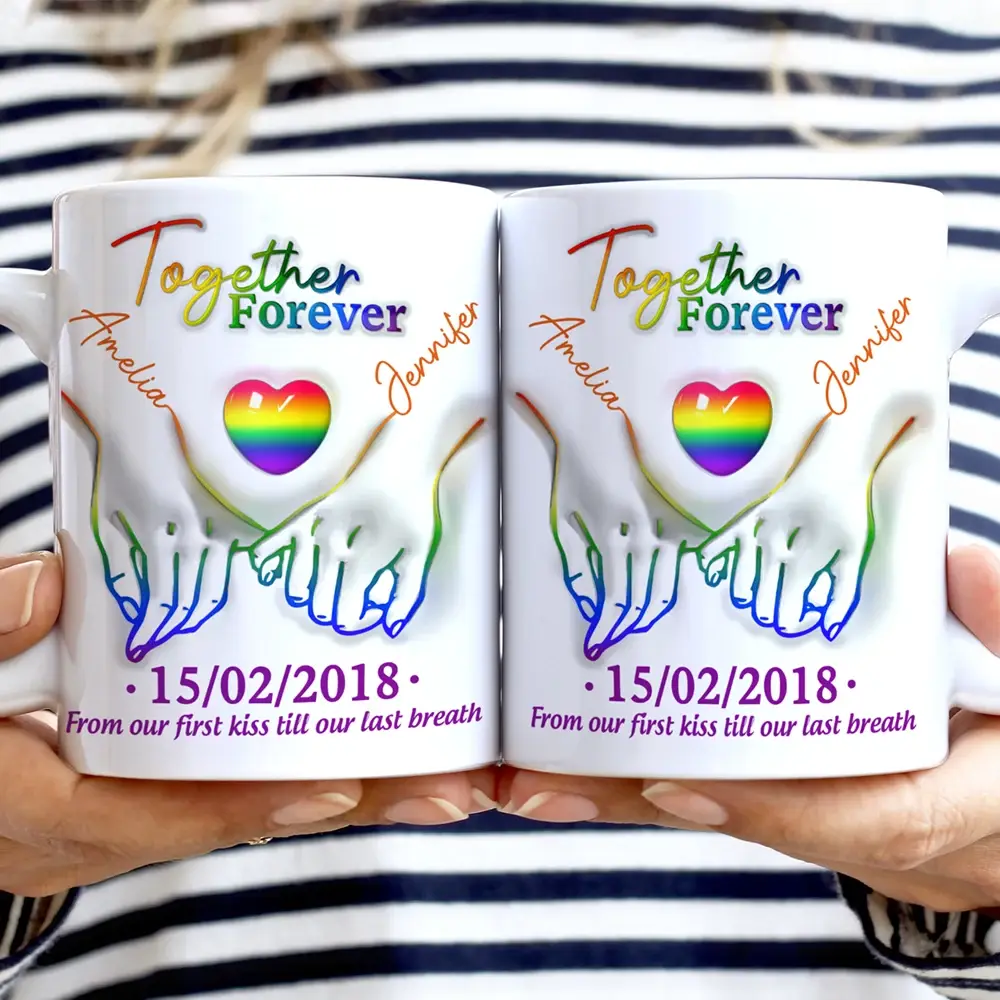 Together Forever Love Is Love Pride Couple - 3D Inflated Effect Printed Mug, Personalized White Edge-to-Edge Mug - Image 2