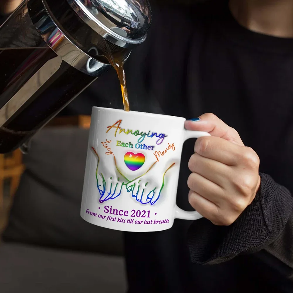 Together Forever Love Is Love Pride Couple - 3D Inflated Effect Printed Mug, Personalized White Edge-to-Edge Mug - Image 4