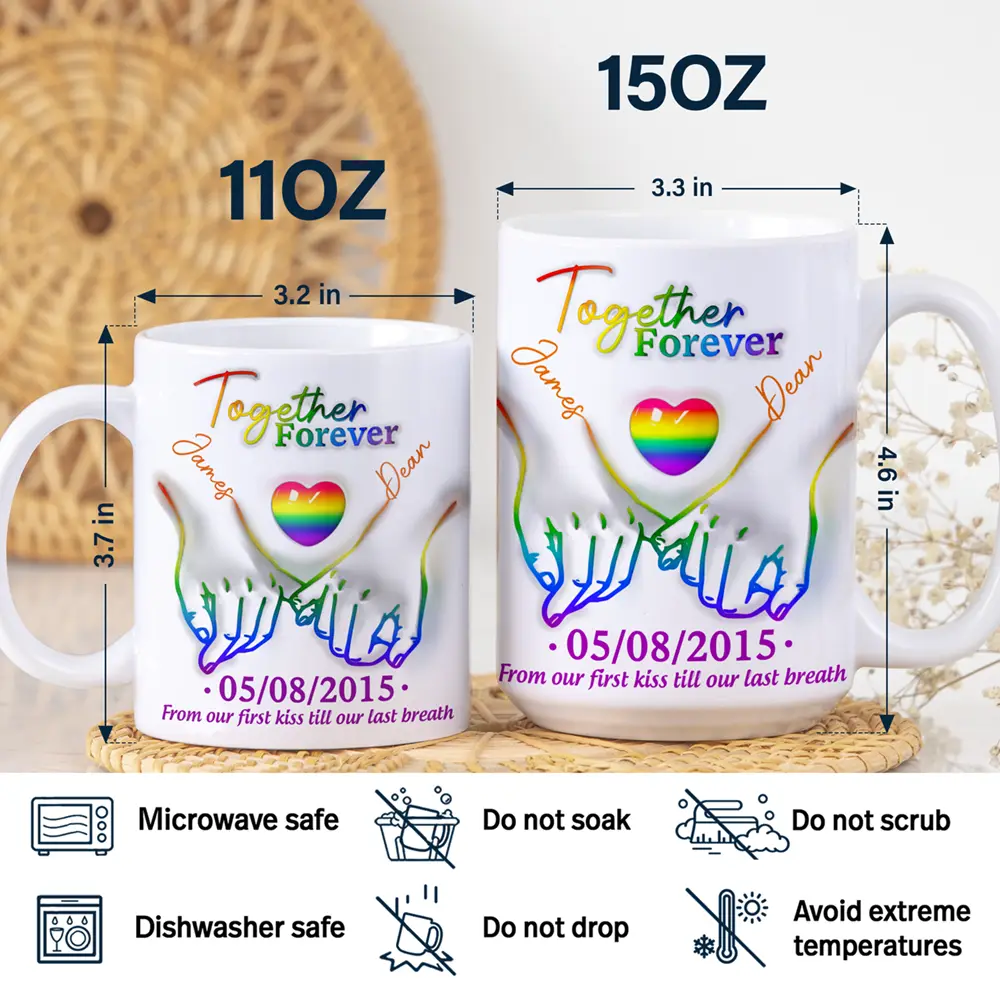 Together Forever Love Is Love Pride Couple - 3D Inflated Effect Printed Mug, Personalized White Edge-to-Edge Mug - Image 5