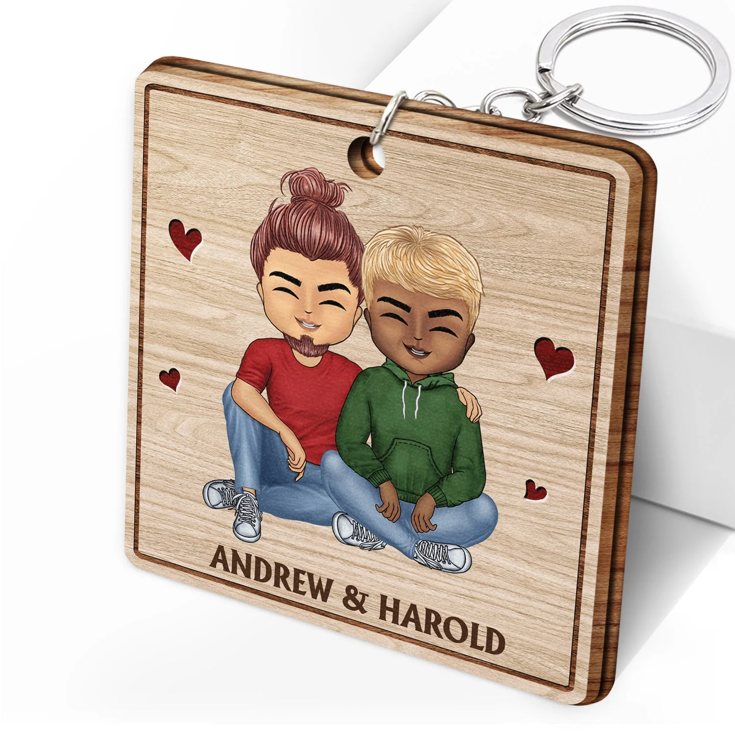 Together Since - Anniversary, Birthday Gifts For Couples, Husband, Wife, Lover - Personalized Custom Wooden Keychain - Image 2