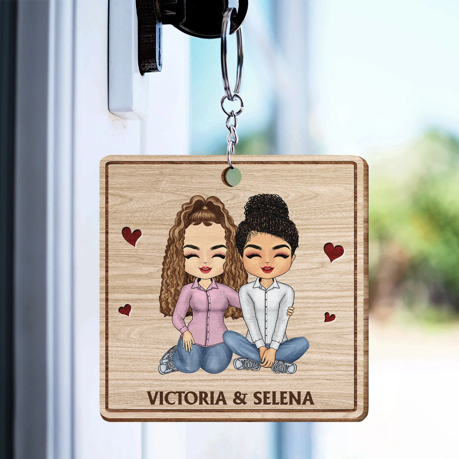 Together Since - Anniversary, Birthday Gifts For Couples, Husband, Wife, Lover - Personalized Custom Wooden Keychain - Image 3