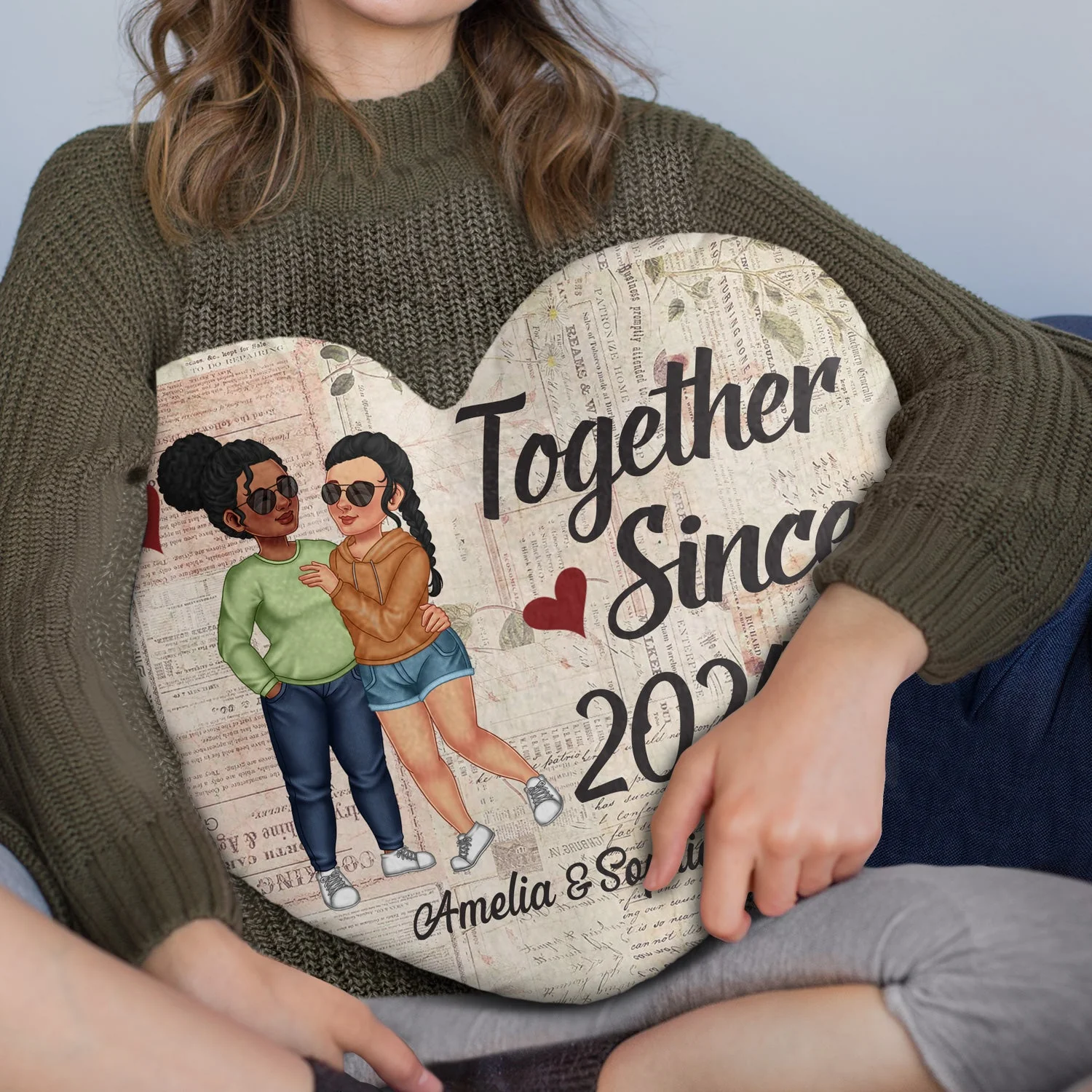 Together Since Arm In Arm - Loving, Anniversary Gift For Couples, Husband, Wife - Personalized Heart Shaped Pillow - Image 3