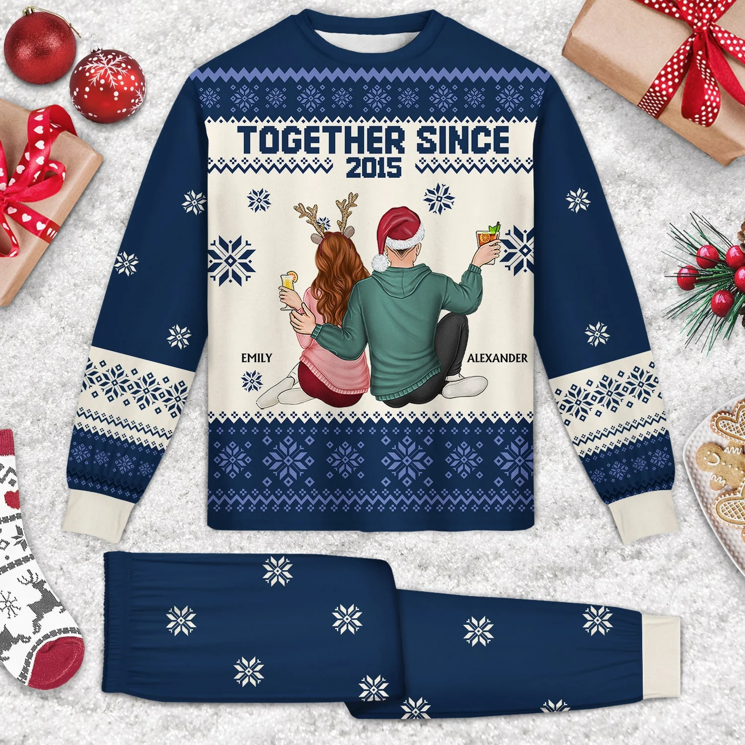 Together Since - Christmas Gift For Couples, Husband, Wife - Personalized Unisex Pajamas Set - Image 2