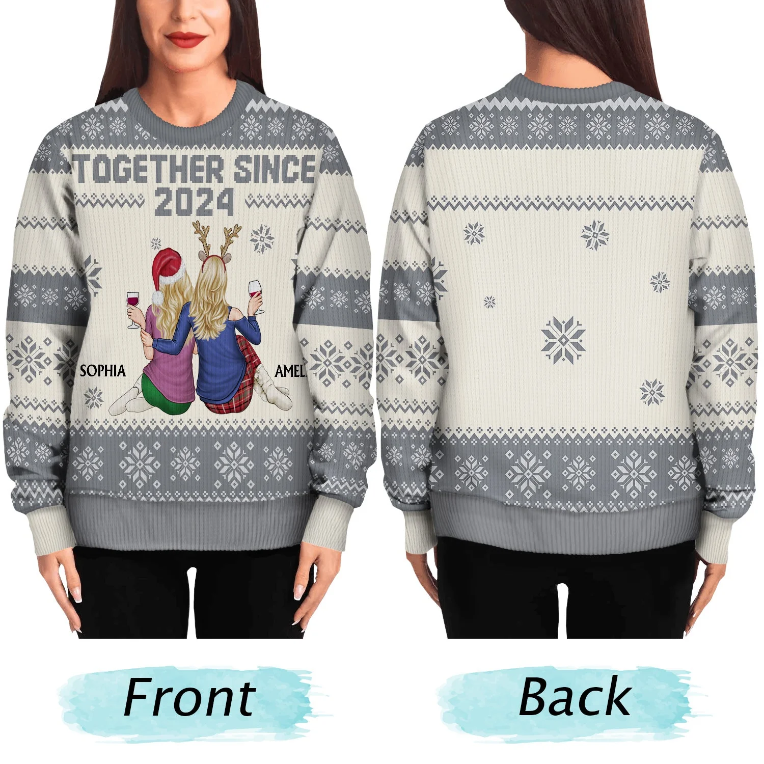Together Since - Christmas Gift For Couples, Husband, Wife - Personalized Unisex Ugly Sweater - Image 5